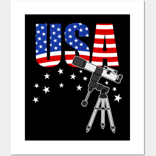 4th July Telescope USA Flag Astronomer Space Enthusiast Posters and Art